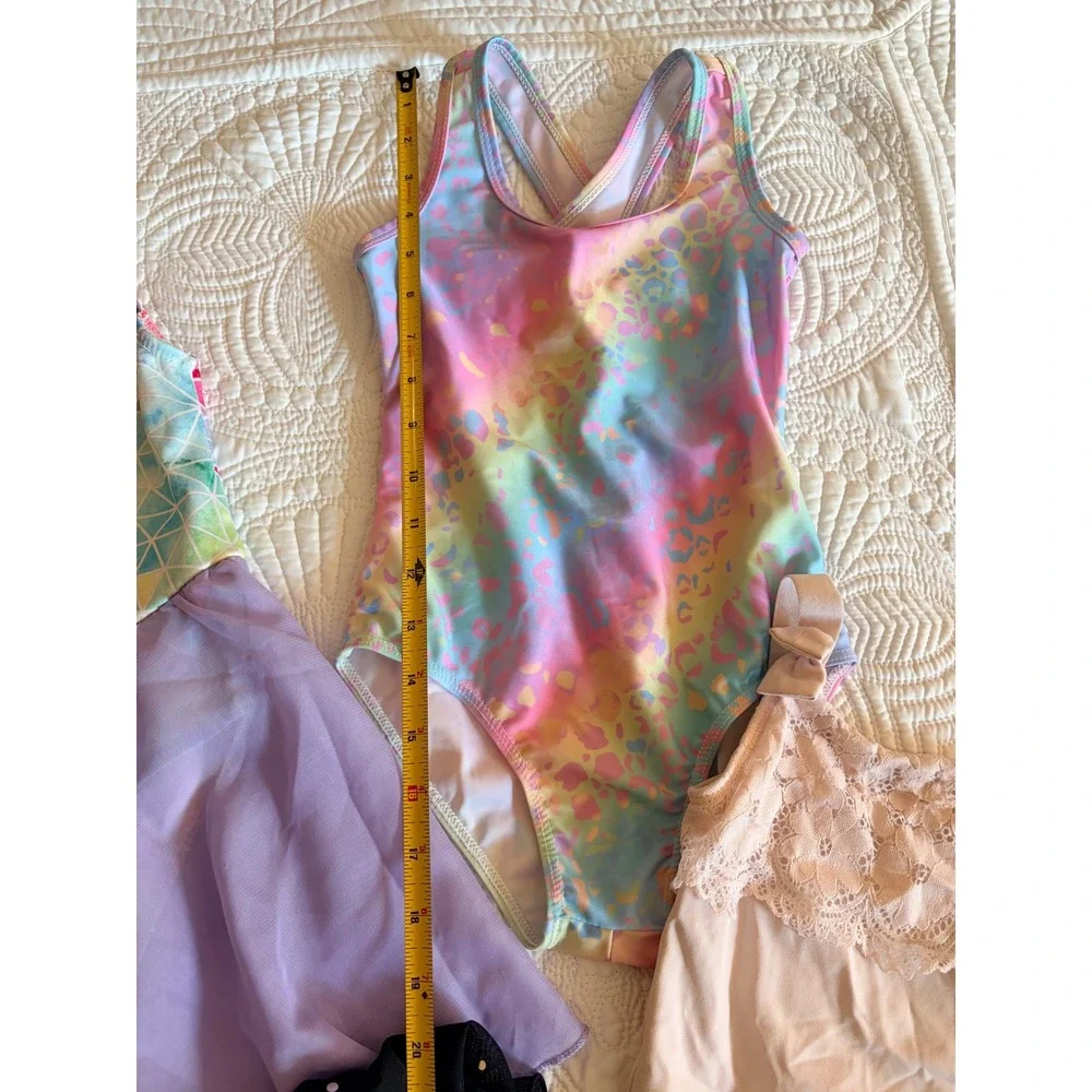Little Girls Dance Play Leotards Tutus 3-4T Rainbow Pink Black Sparkle, Set of 4